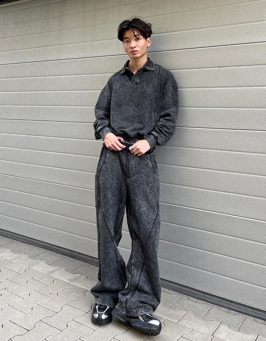 Superbaggy-Hose mit Waschung-Grau