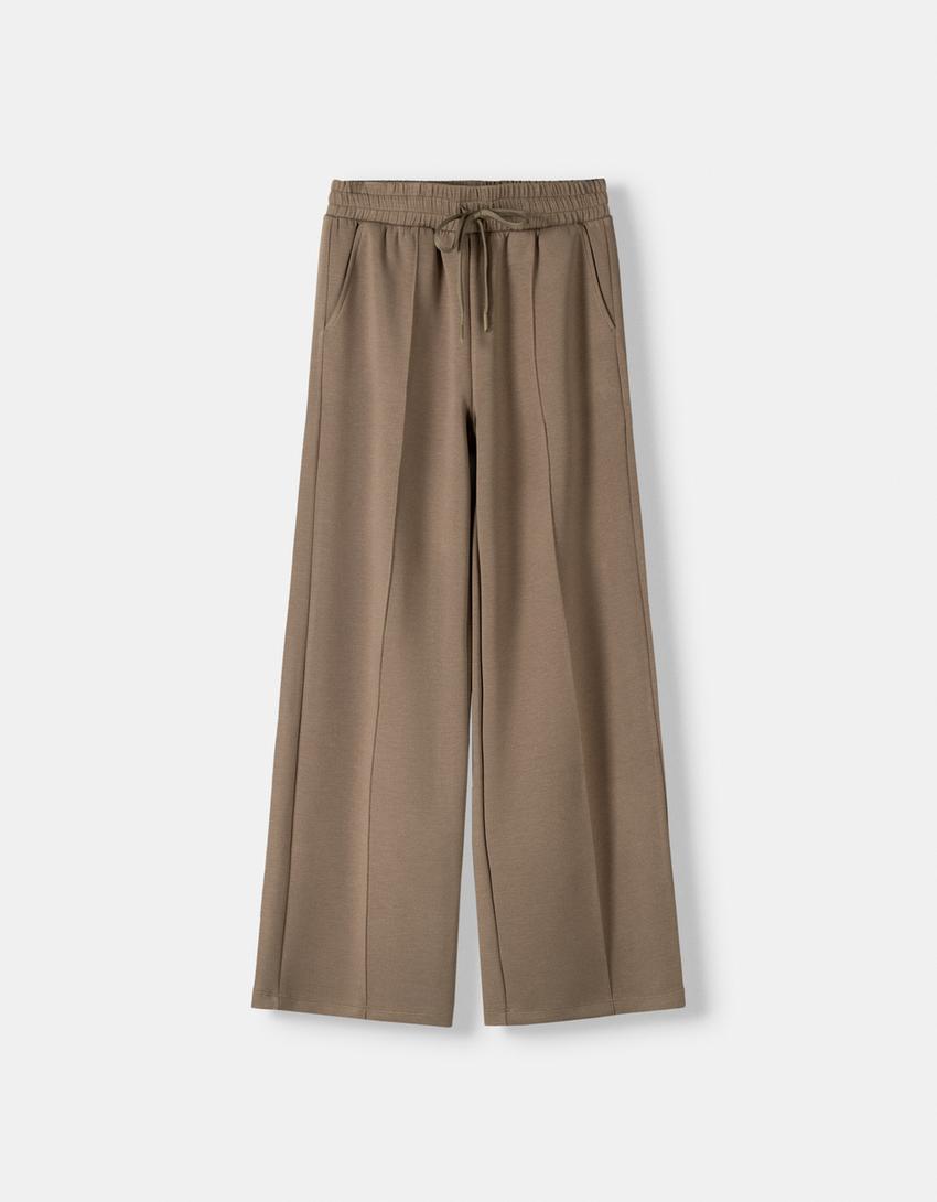 Soft touch wide-leg trousers-Sand