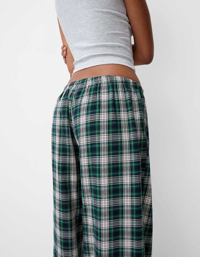 Calças direitas aos quadrados-Verde-3