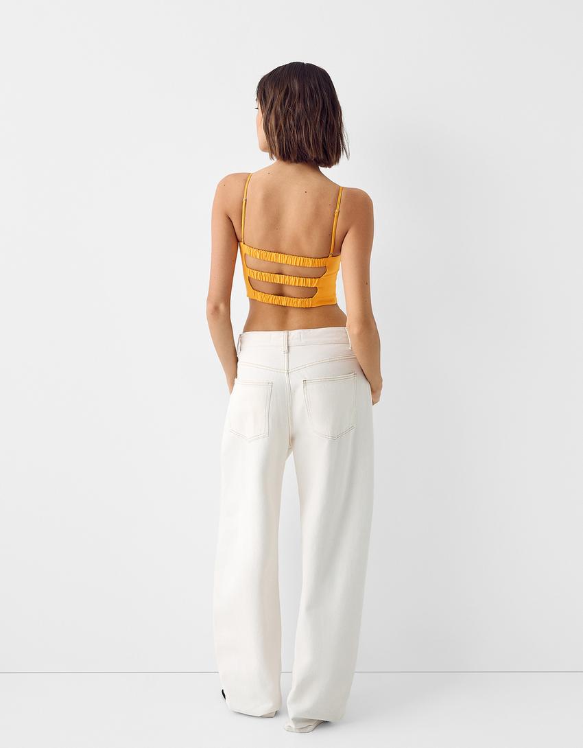 Crop top with linen-Orange-1