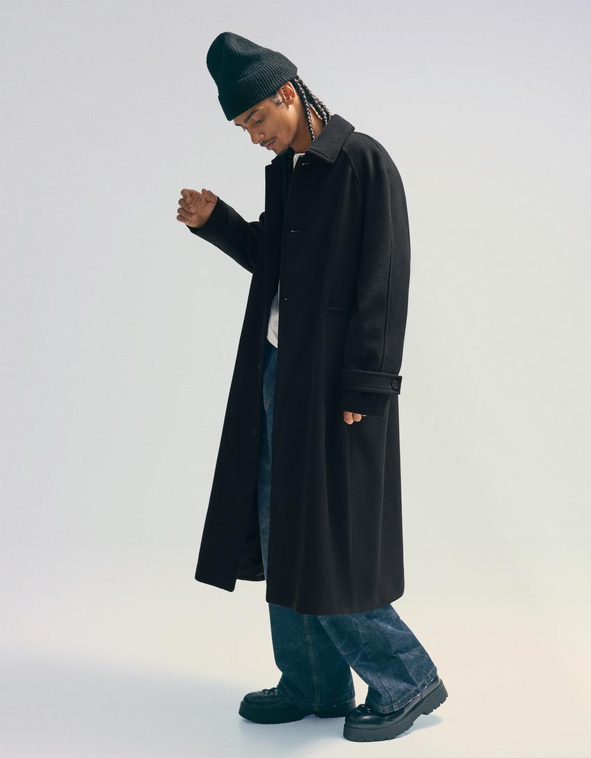 Long wool blend coat-Black