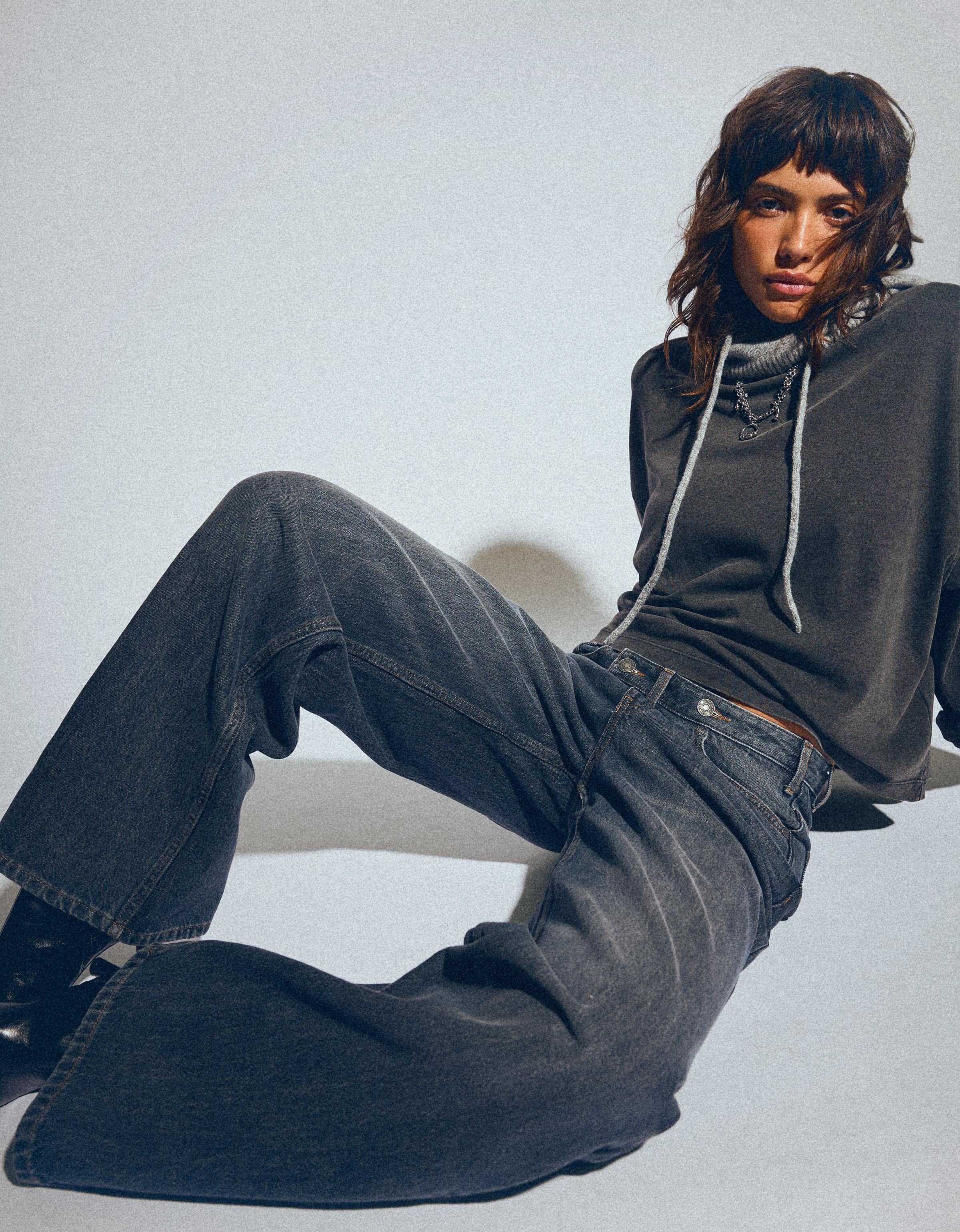 Çapraz belli yüksek bel geniş paça jean - Görsel 84