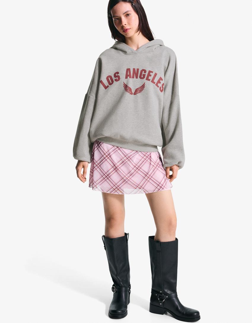 Sweatshirt capuz estampado-Cinza