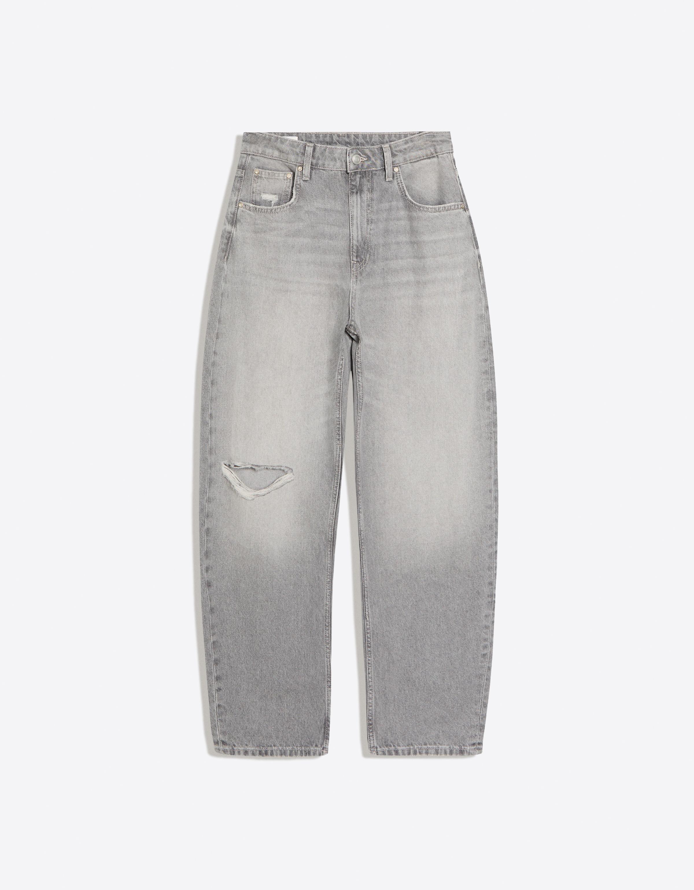Ripped barrel loose jeans — Grey