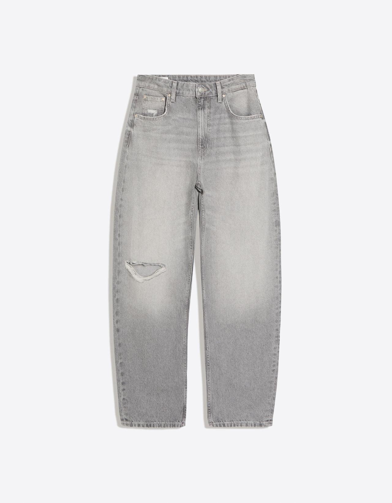 Ripped barrel loose jeans — Grey