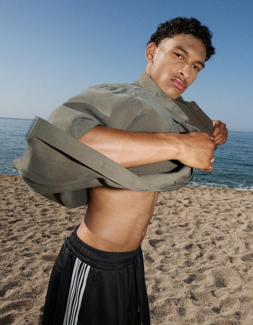 Boxy fit overhemd met korte mouw-Kaki