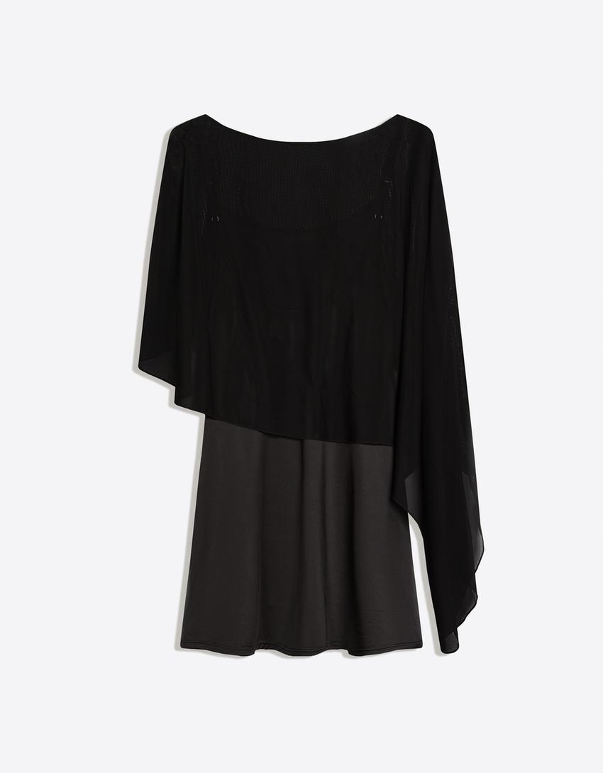 Mini dress with cape-Black