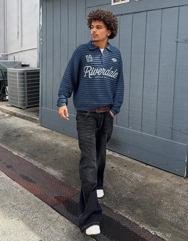 Polo collar print jumper — Navy 1