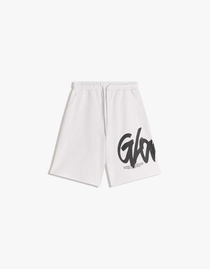 Bermuda felpa print-Blanco