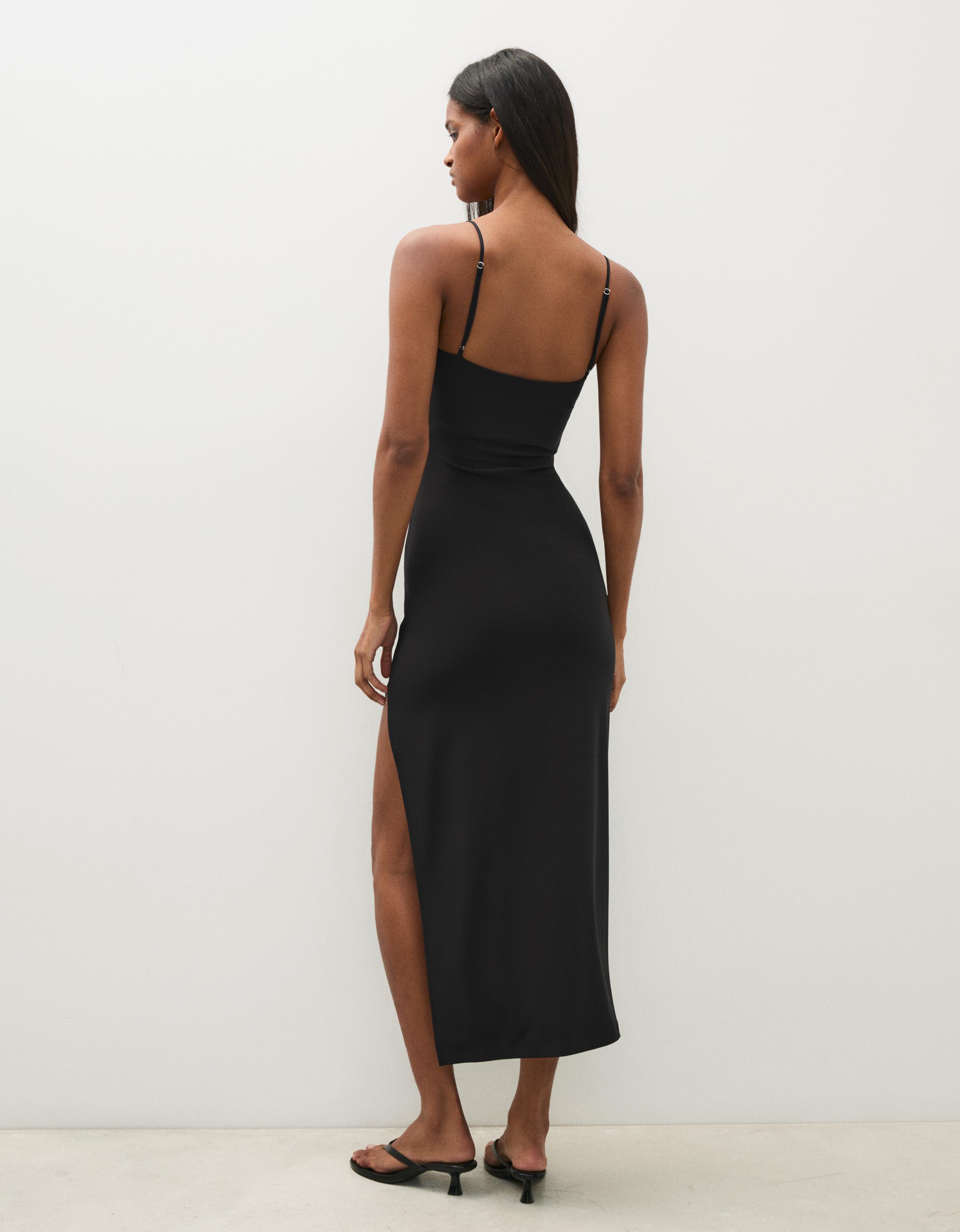 Ruched strap midi dress — Black