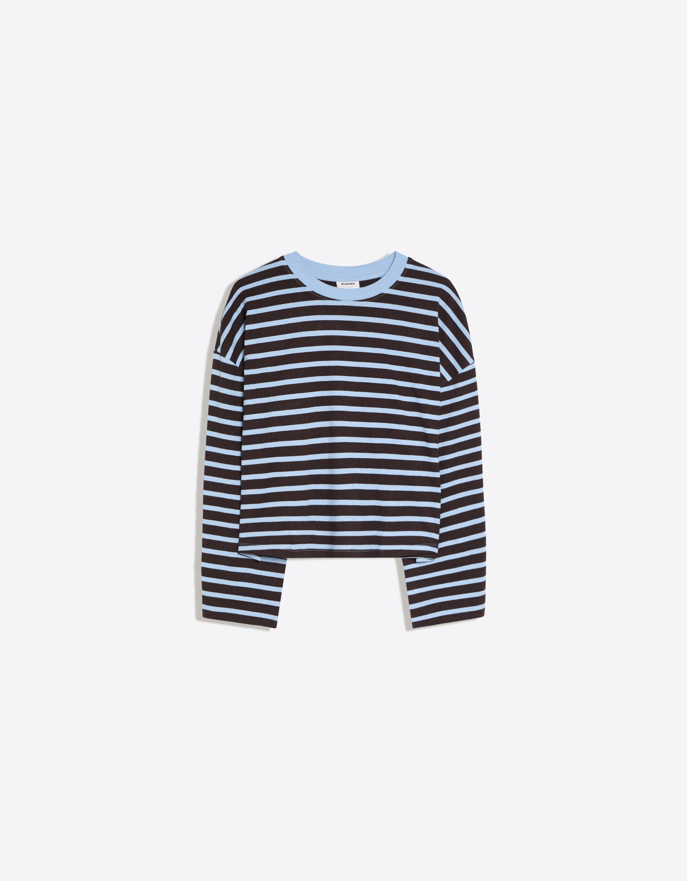 Striped boxy long sleeve T-shirt — Brown