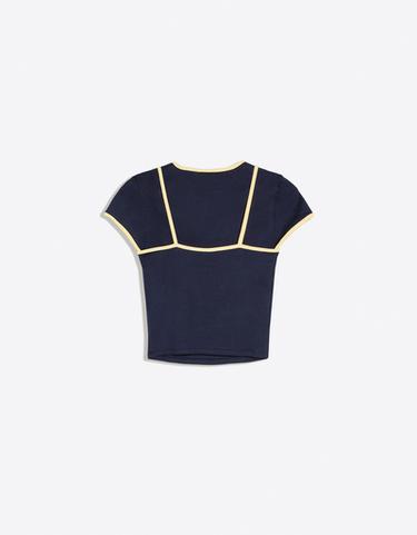 Contrast print double short sleeve T-shirt — Navy 6