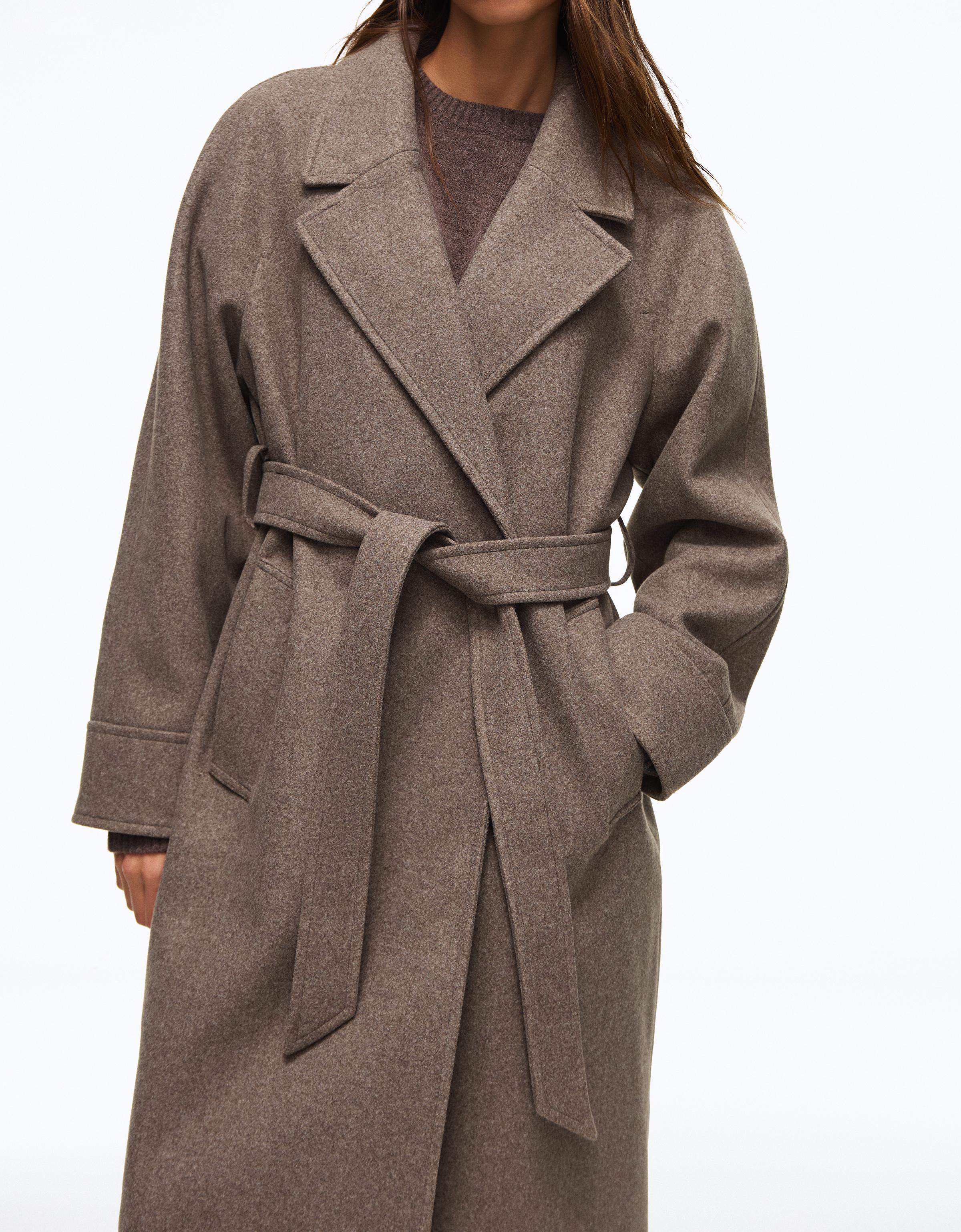 Long soft belted coat — Brown