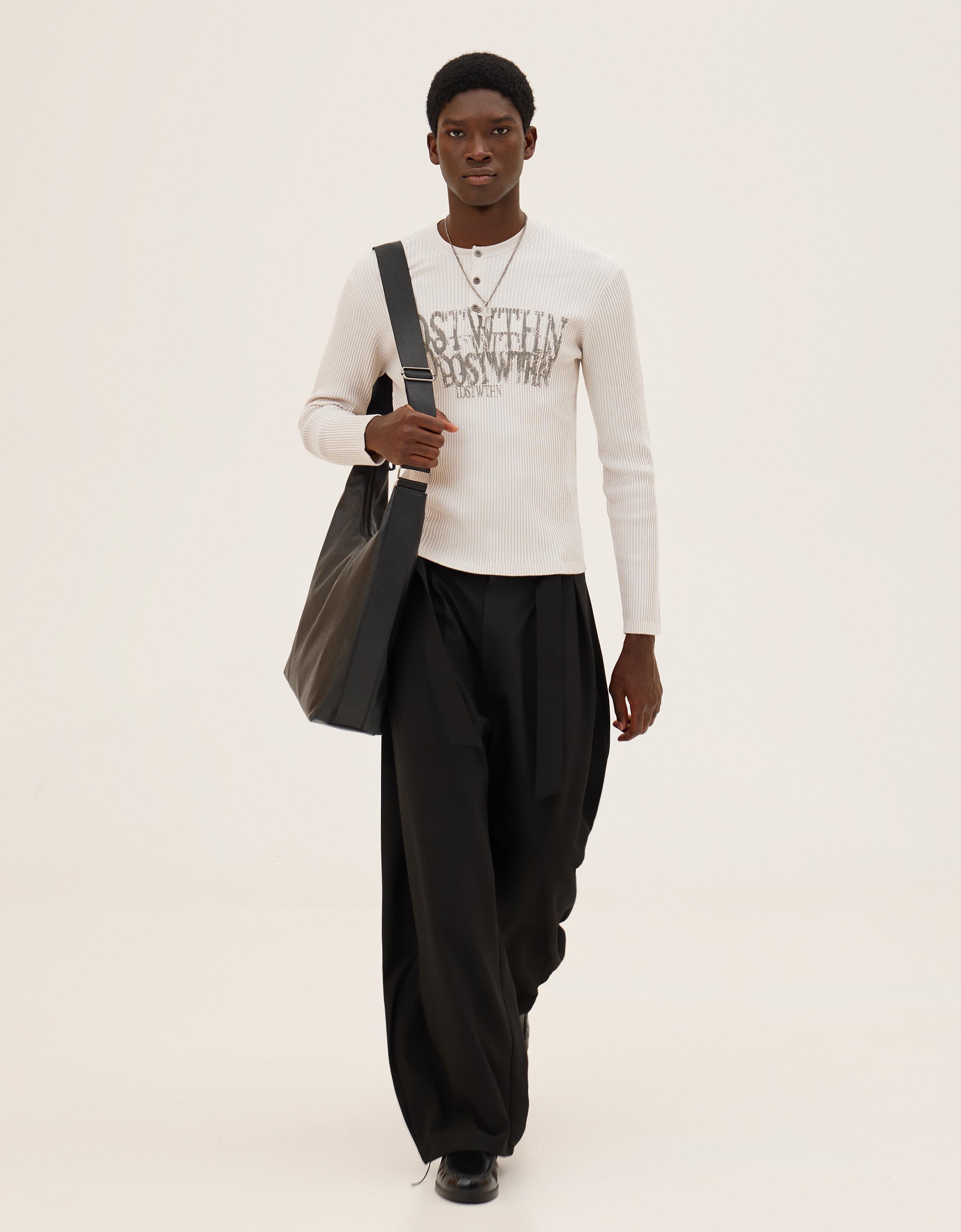 Düğmeli yaka baskılı kazak - Görsel 20