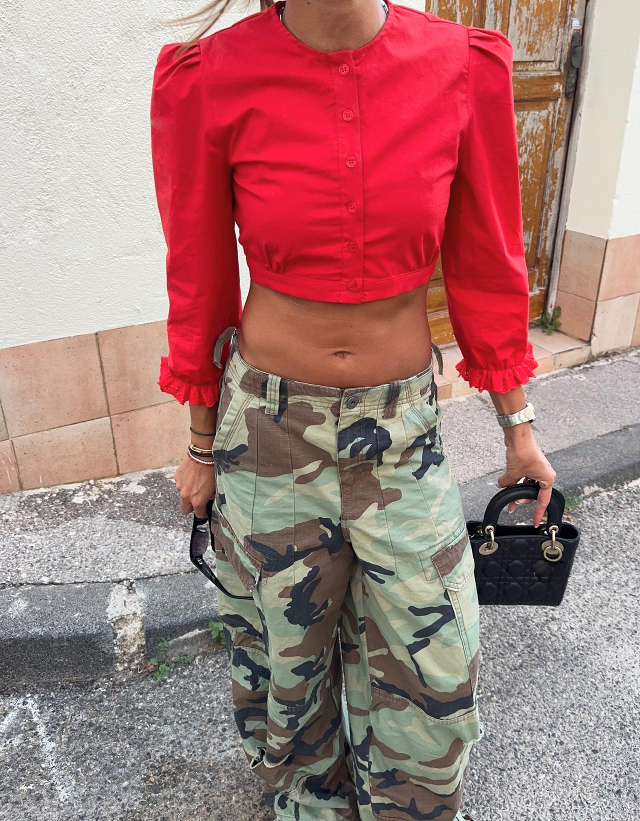 Long sleeve cropped shirt — Red