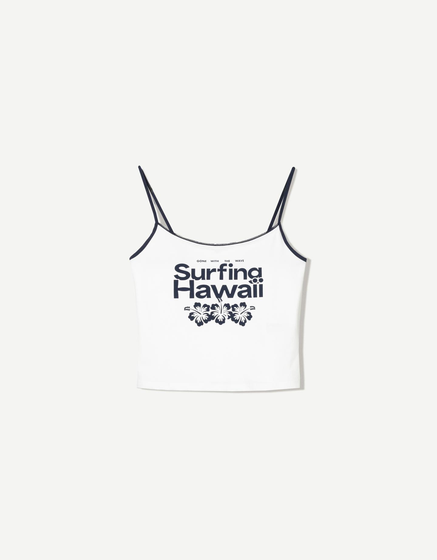 Bershka Top Tirantes Print Mujer L Blanco