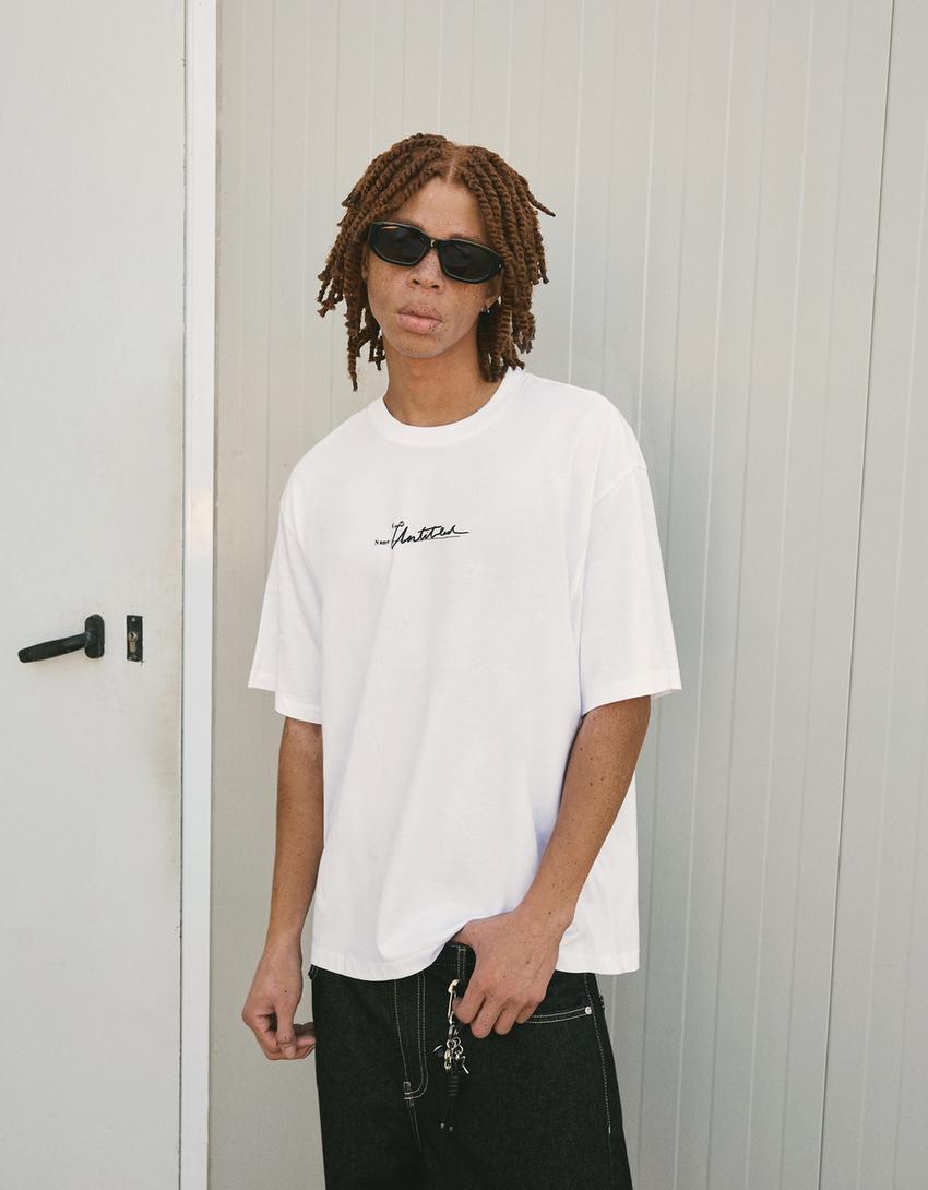 T-shirt met print en korte mouw-Wit