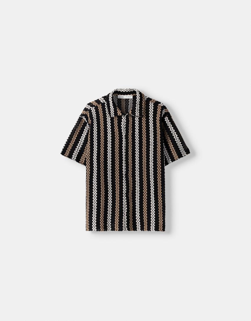 Chemise texture rayures-Noir-4