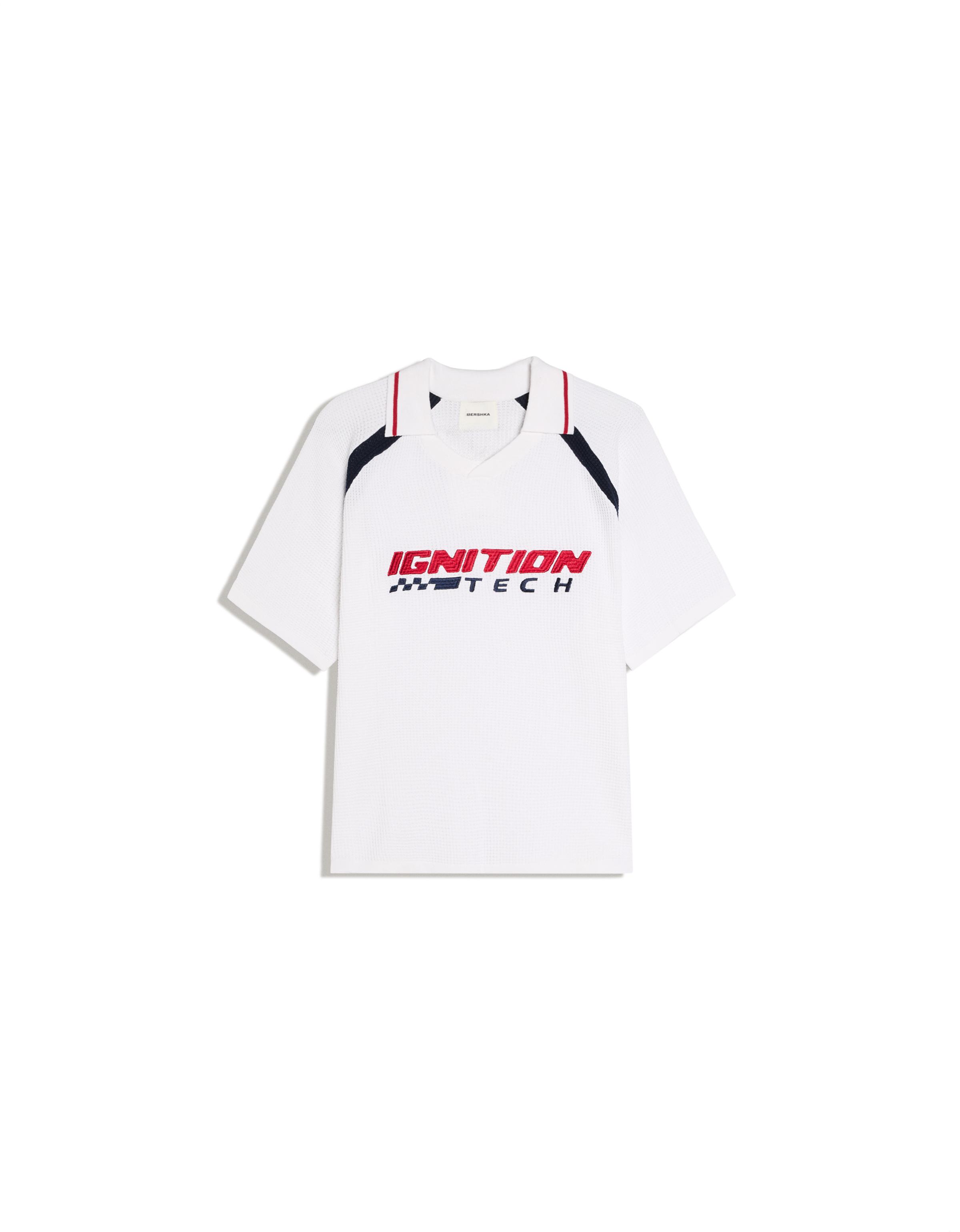 Retro sport print polo shirt — White