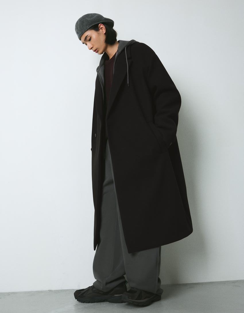 Abrigo paño cruzado-Negro