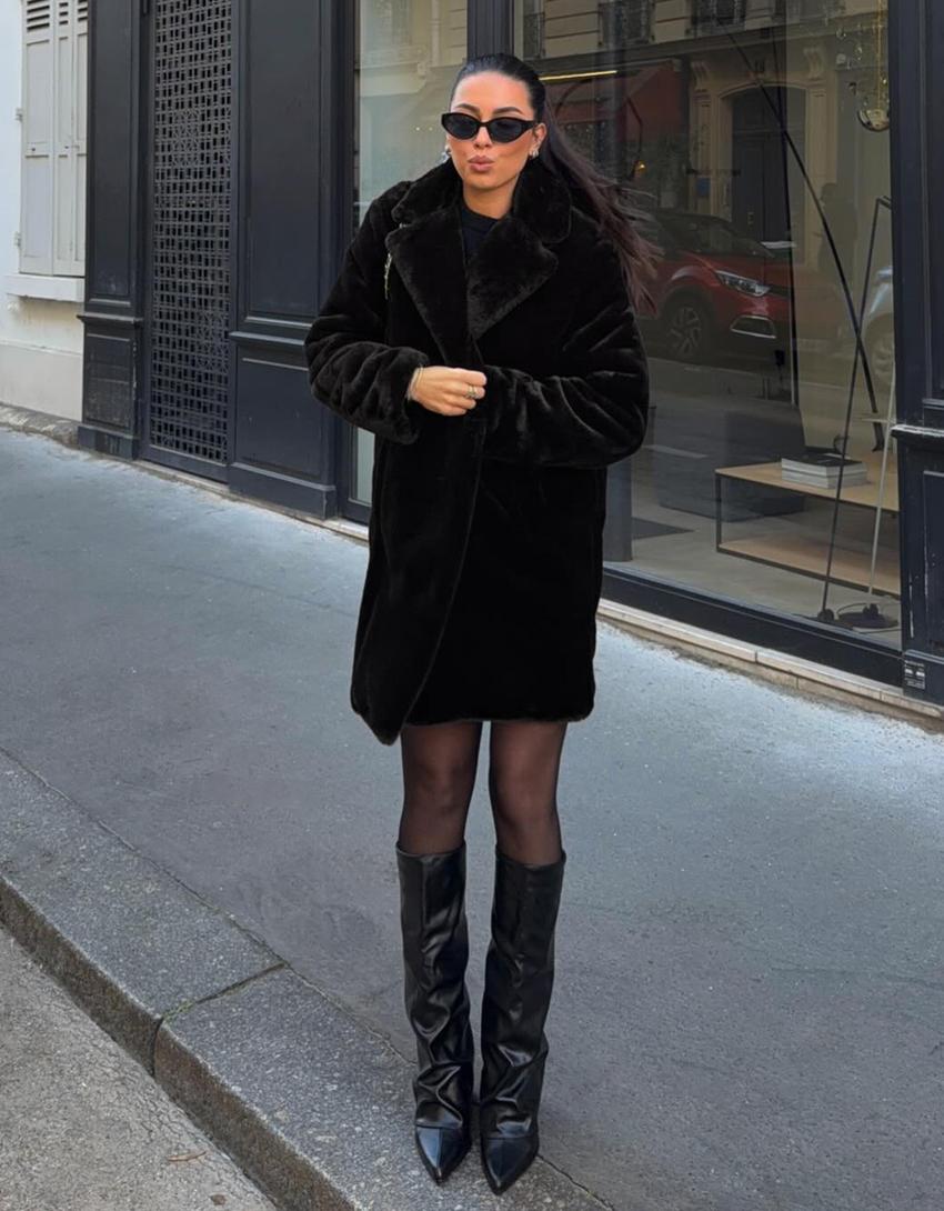 Manteau fausse fourrure-Noir