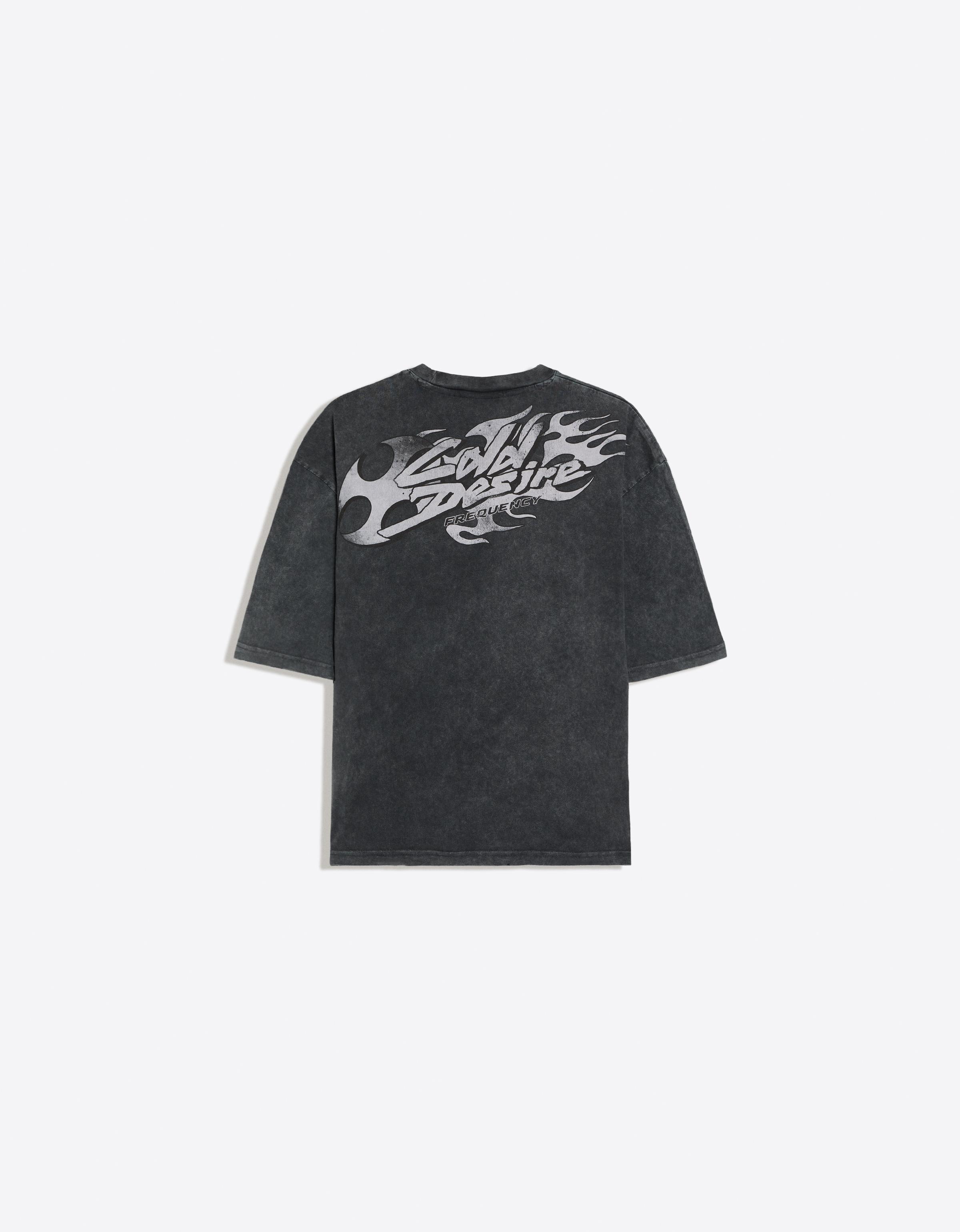 Washed boxy fit print T-shirt — Black