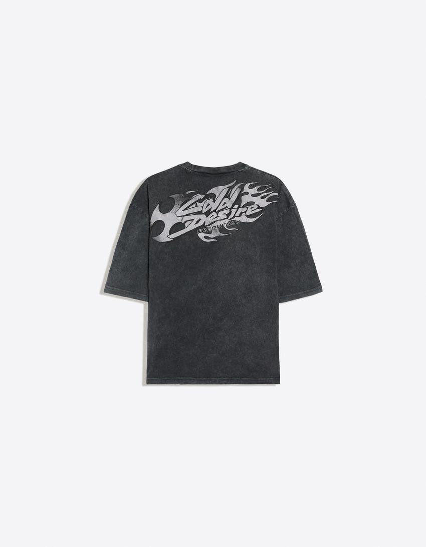 Washed boxy fit printed T-shirt-Black