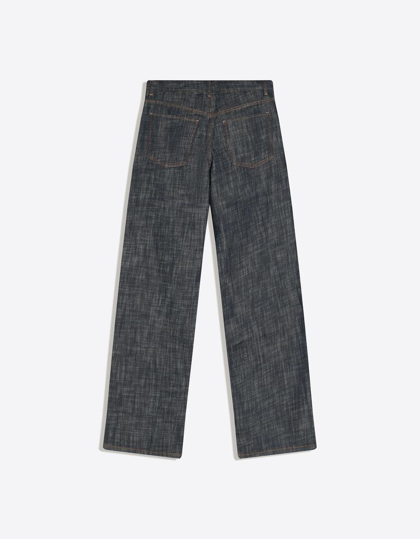 Jeans boyfriend tiro bajo textura-Azul