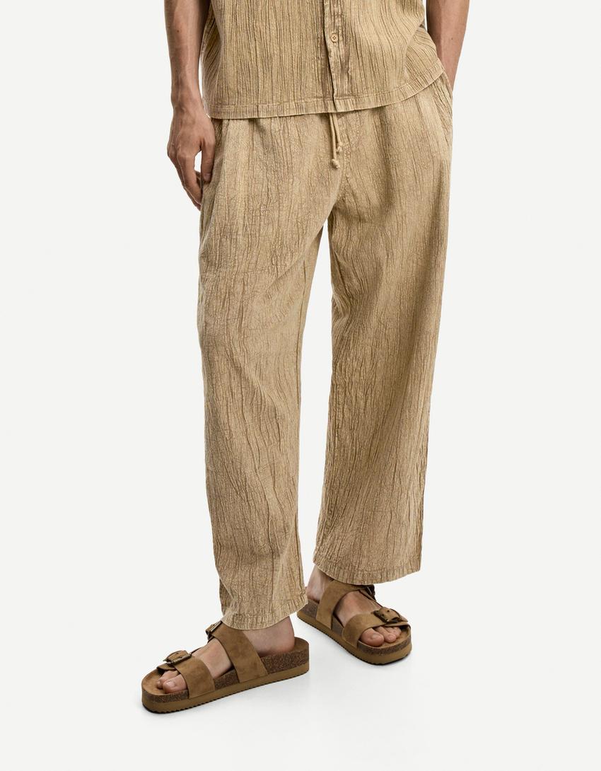 Pantalone širokih nabranih nogavica-Kaki-2