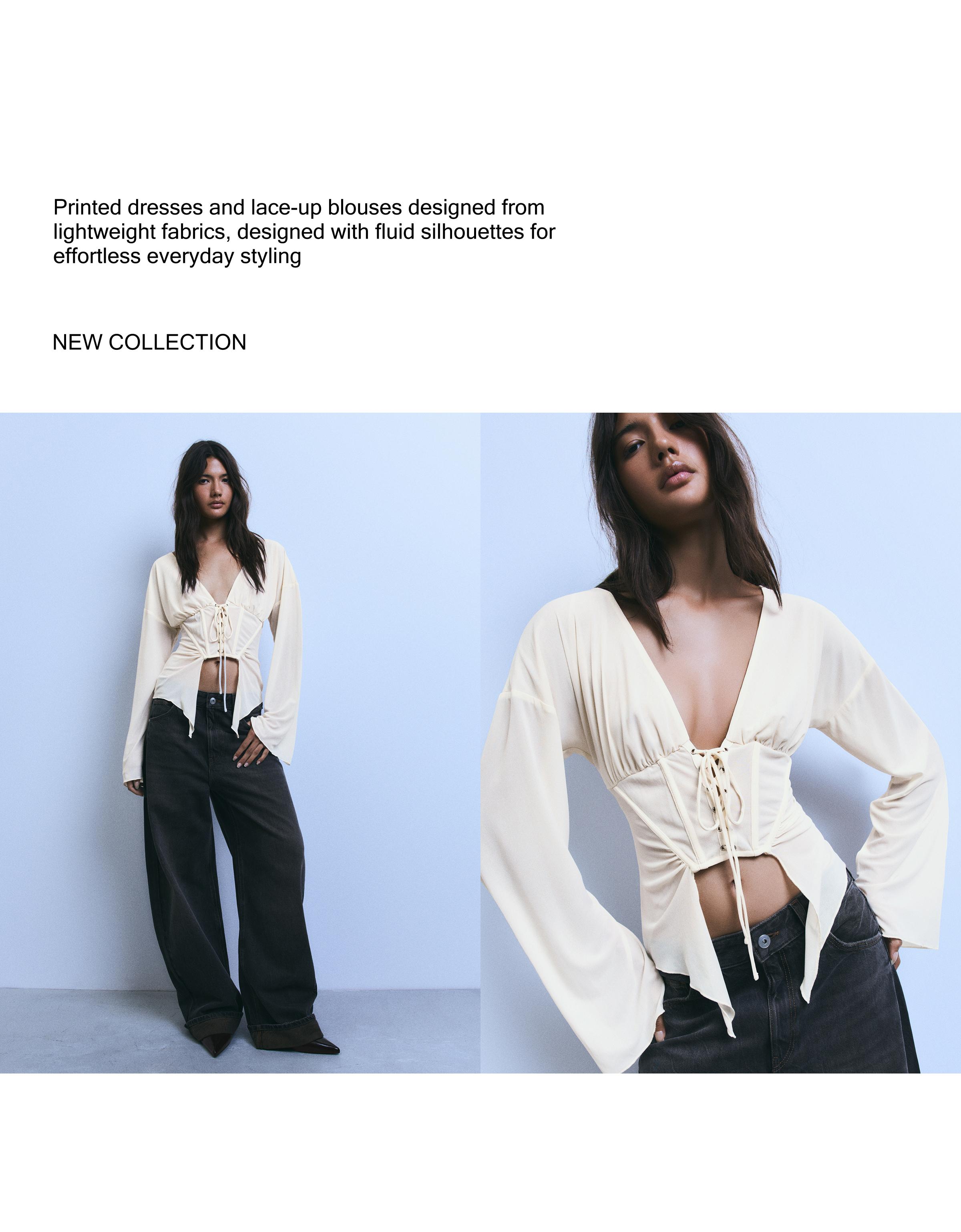 Long sleeve corset-effect T-shirt — Cream