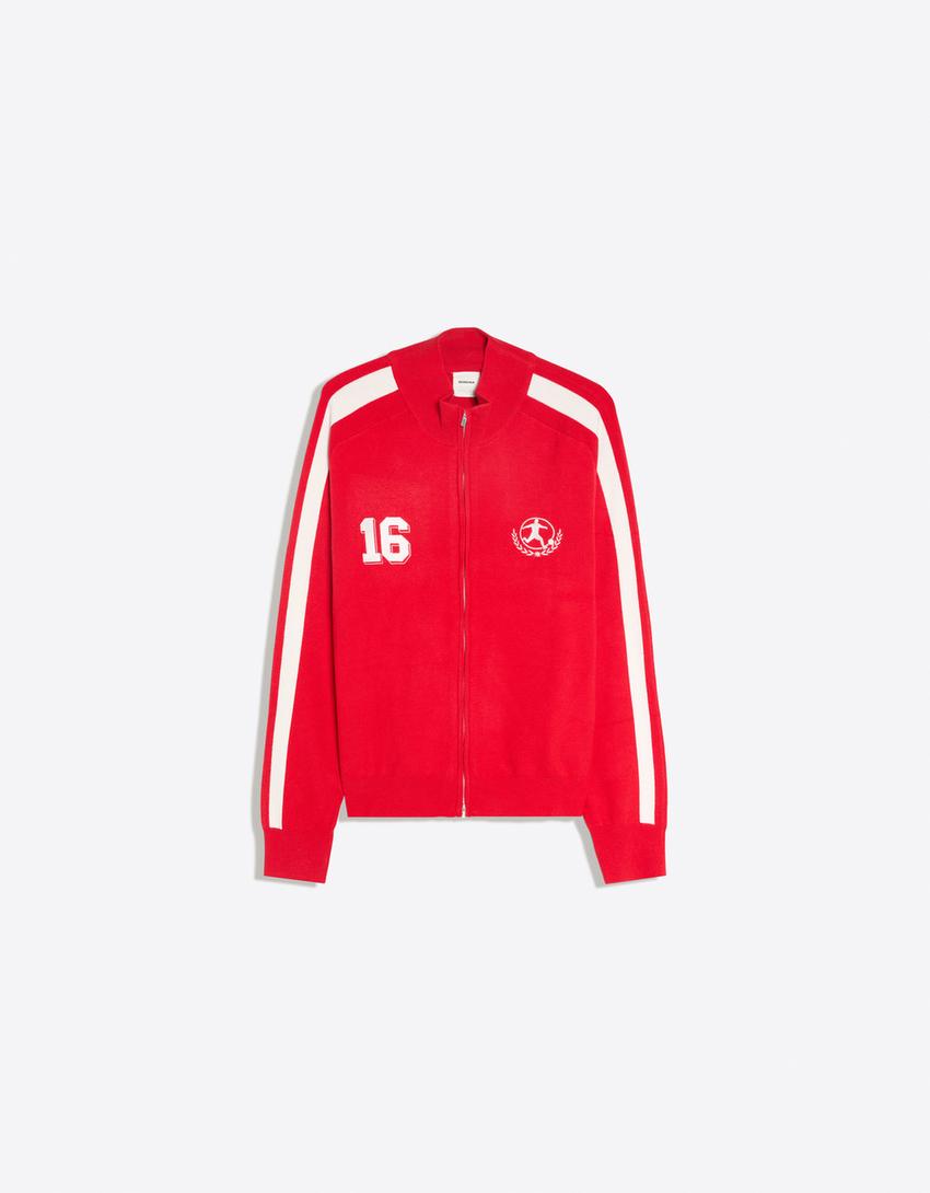 Jacke mit Stickerei und Reißverschluss-Rot