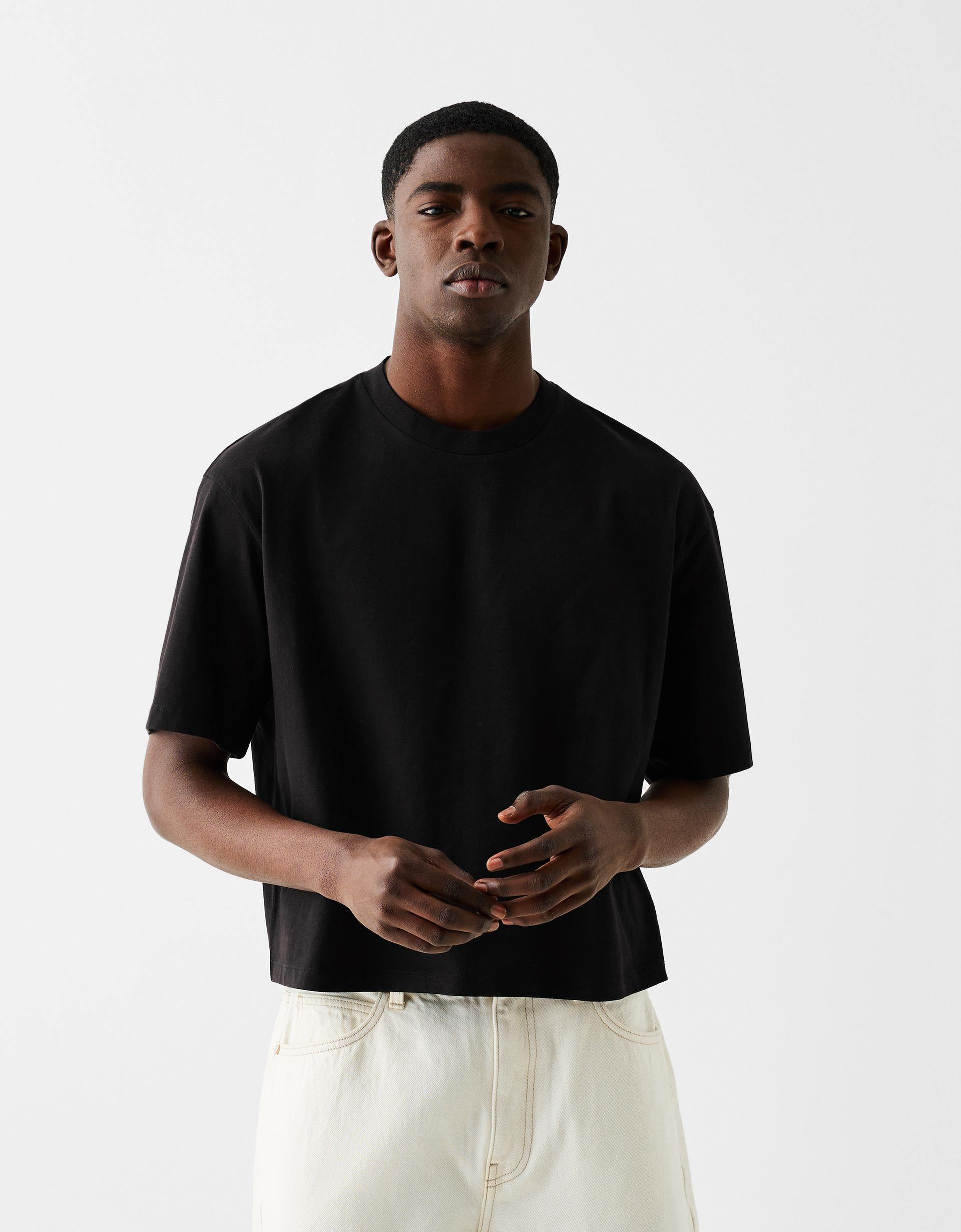 Camiseta Negra Bershka Hombre Boxy Fit Camiseta Negra Bershka