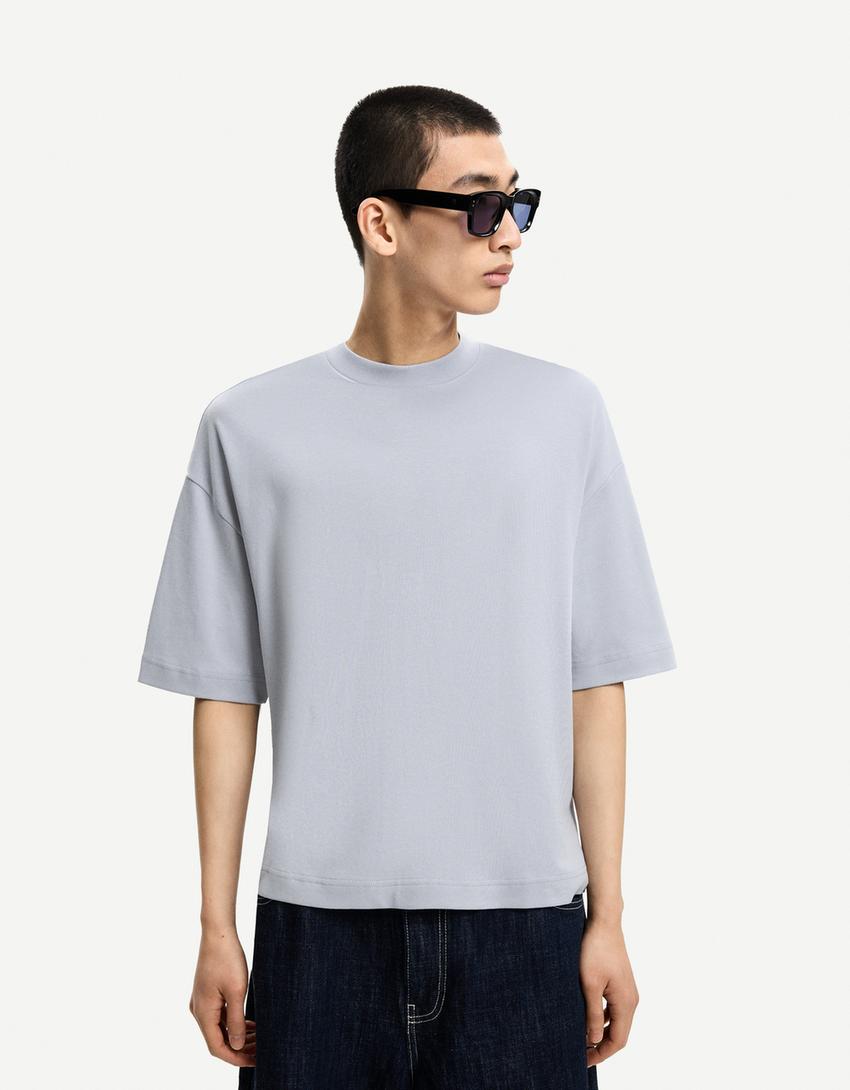 Maglietta maniche corte boxy-Azzurro Lavato-0