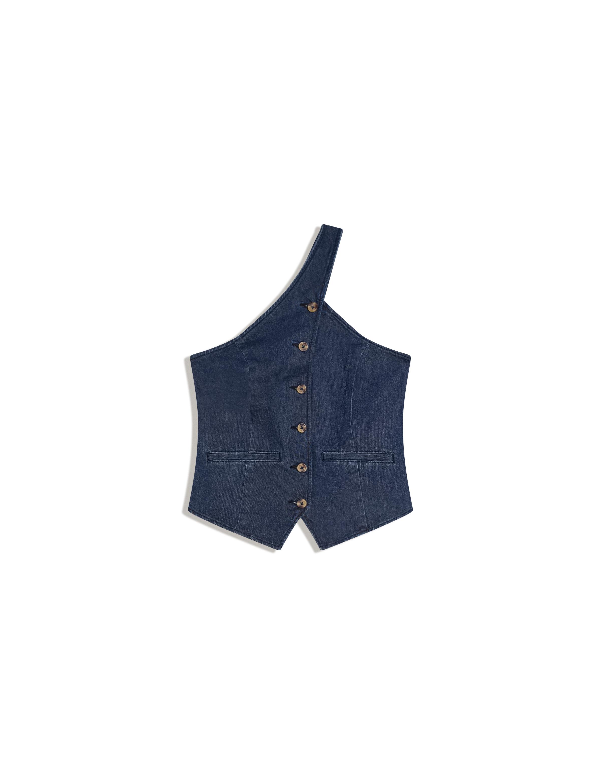 Asymmetric denim top