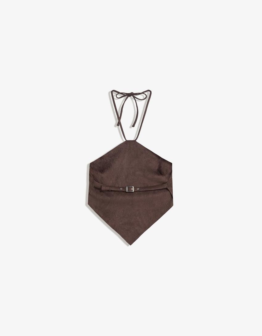 Faux suede top with studs-Brown-5