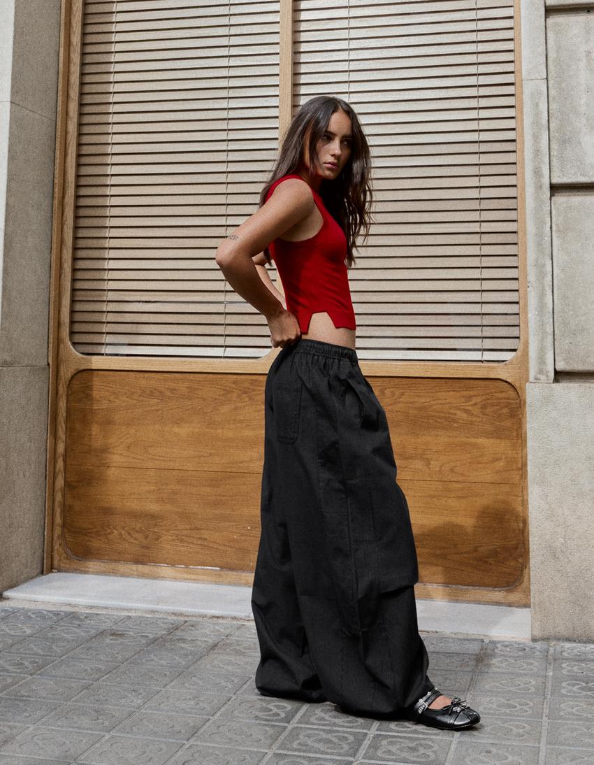 Pantalón barrel rayas-Negro
