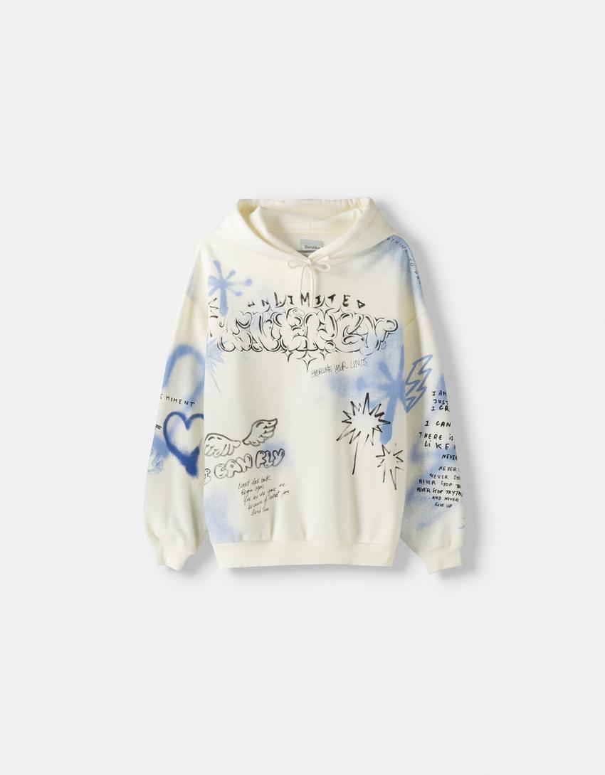 Printed hoodie-White