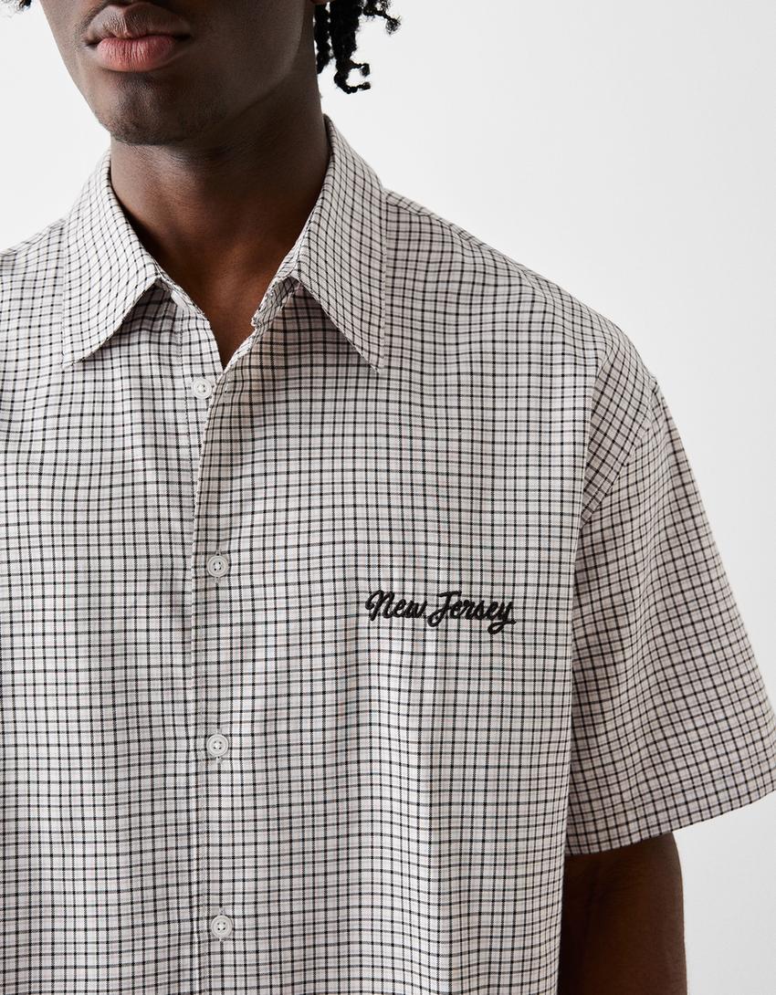 Chemise à manches courtes à carreaux-Gris-5