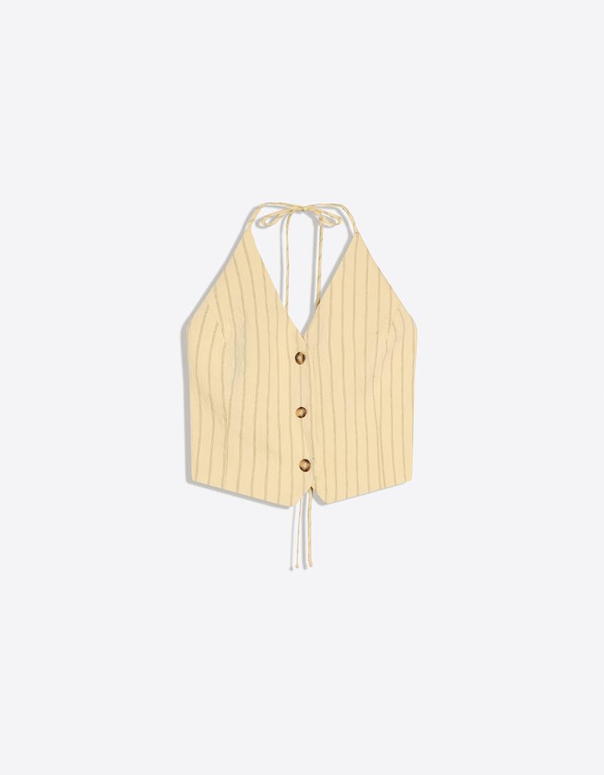 Striped halter vest-Yellow
