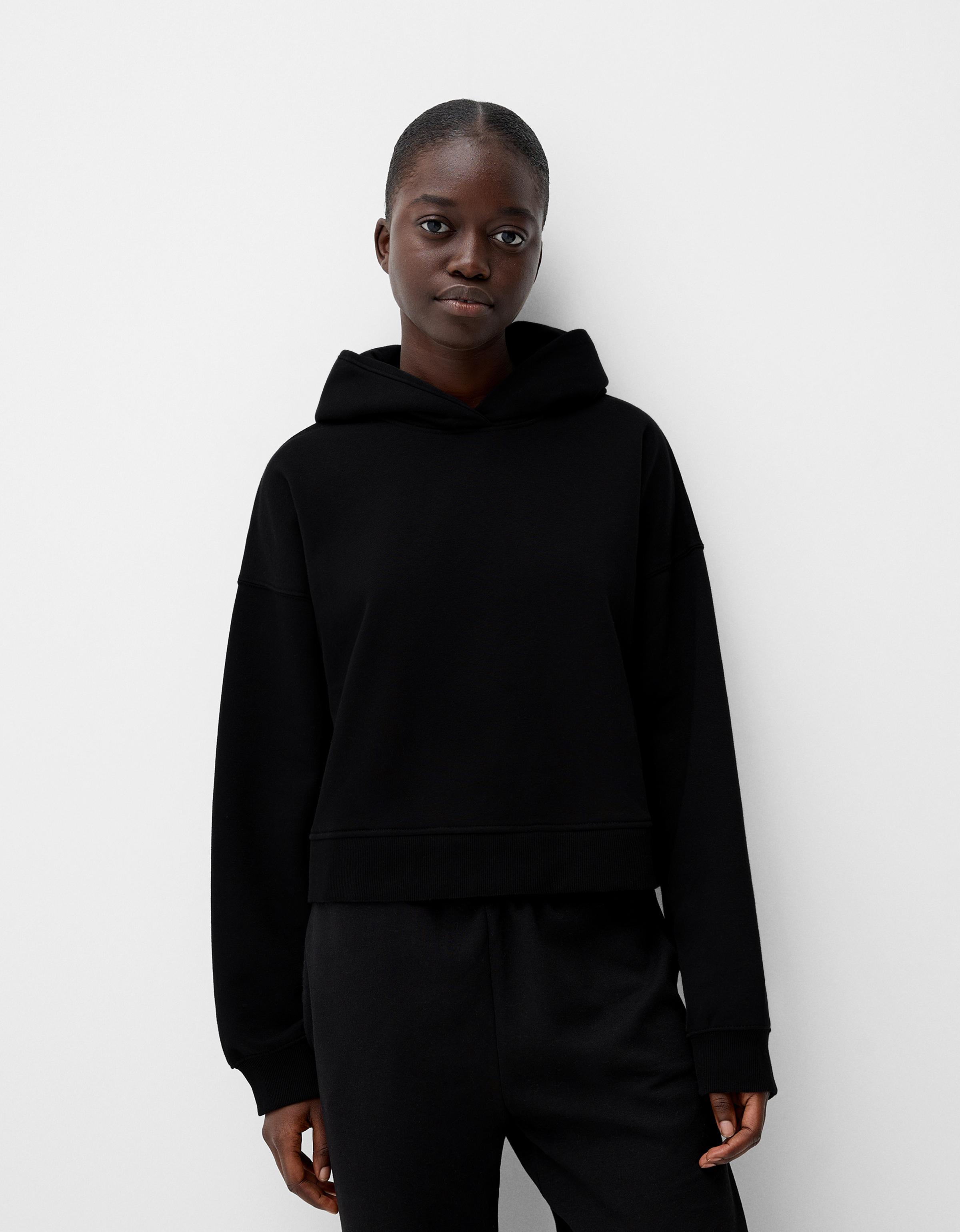 Bershka Hoodie Aus Plüsch Damen L Schwarz