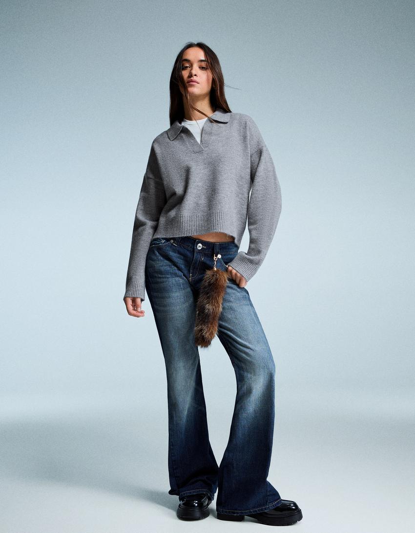 Polo collar sweater-Grey-0