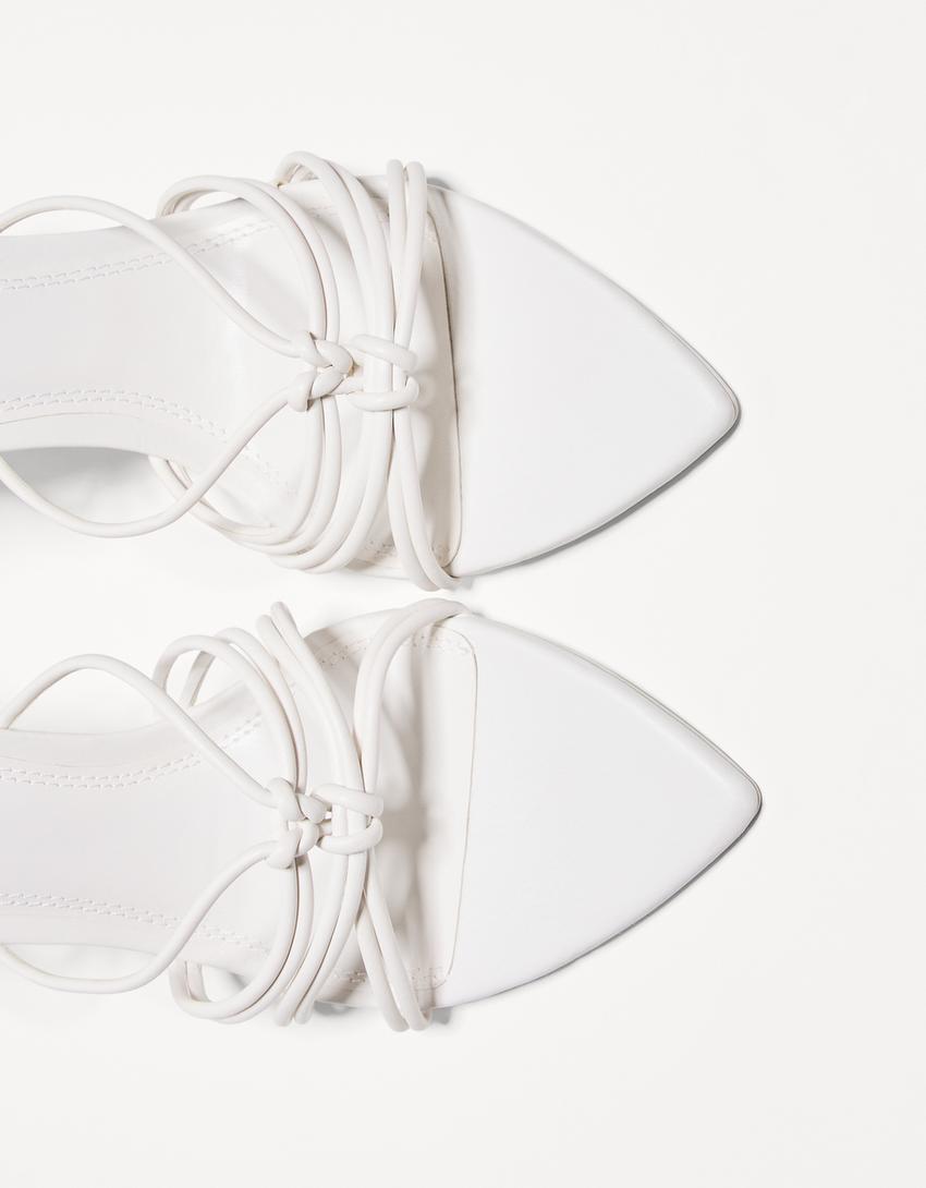 Tied heeled sandals-WHITE