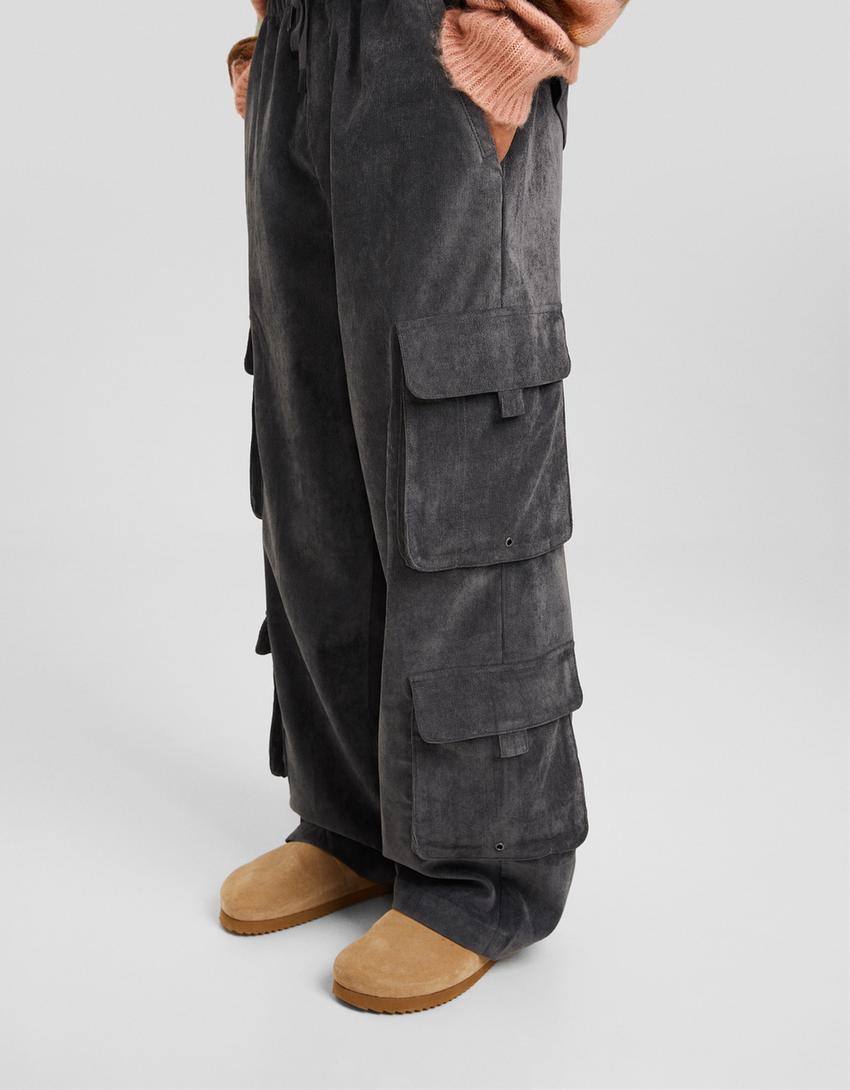 Pantalon chenille multifonction-Gris foncé-3