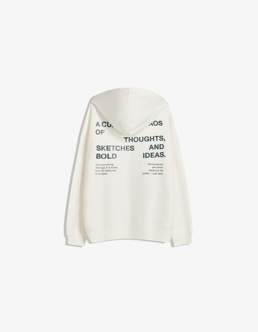 Hoodie med tryck-Benvit-1