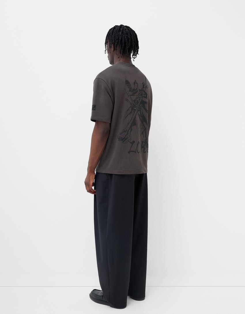 تيشرت وان بيس بلش بأكمام قصيرة-رمادي داكن-1