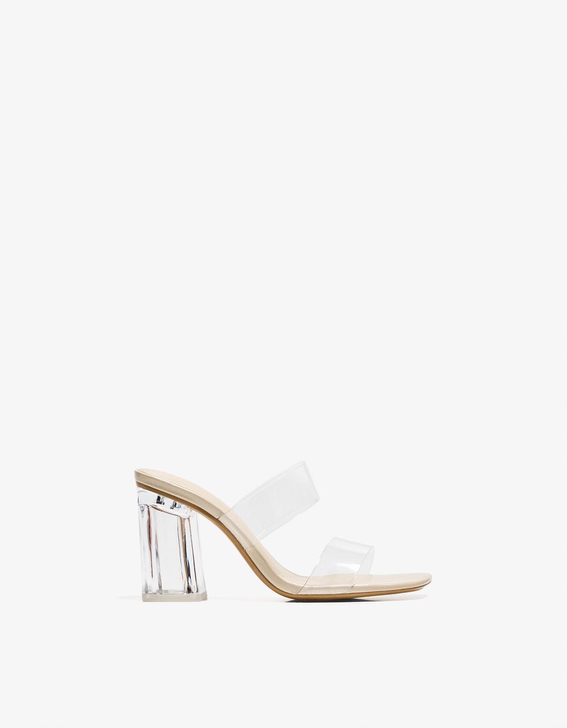 Heeled sandals with vinyl straps