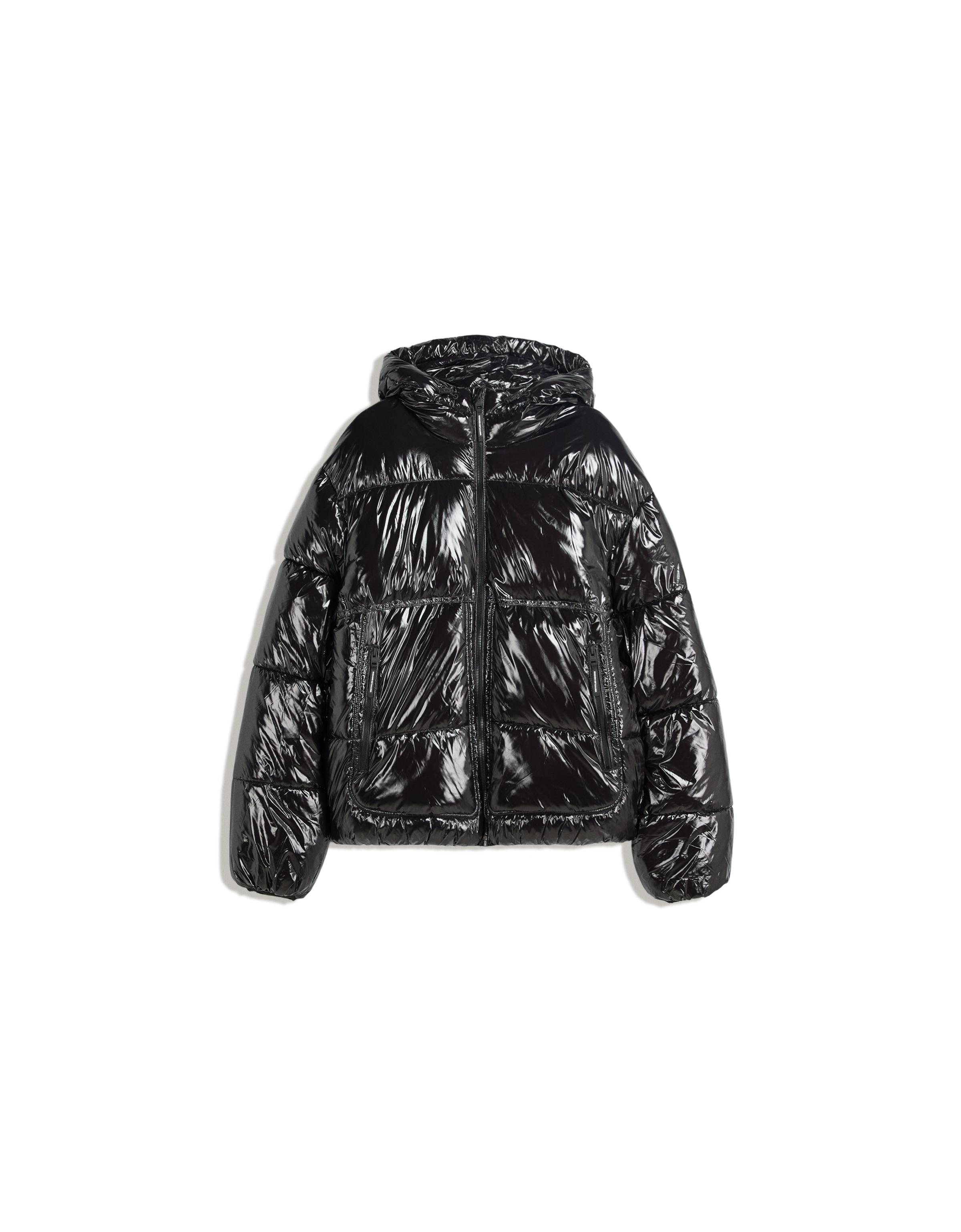 Hooded puffer jacket — Black