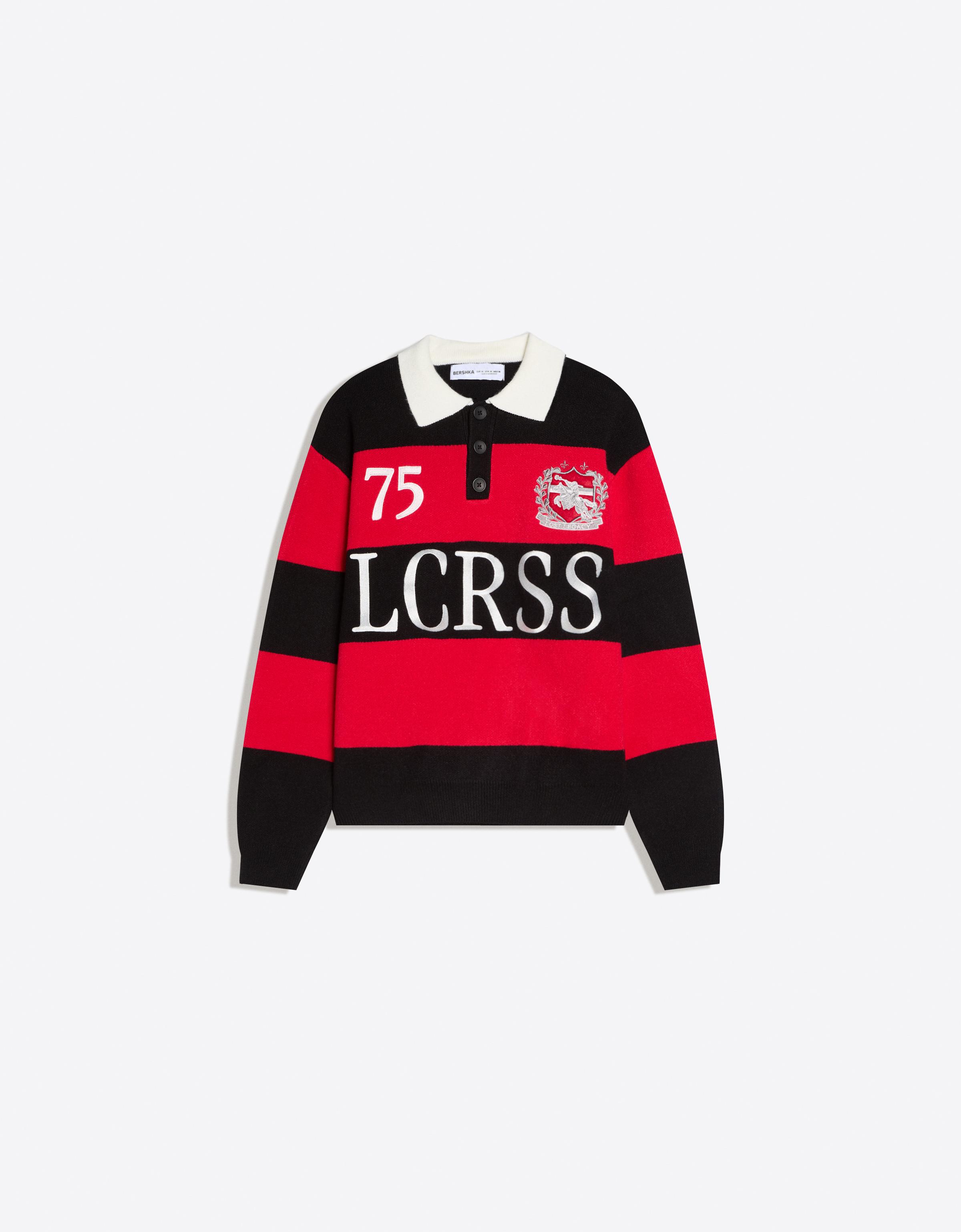 Bershka Bestickter Polo-Kragen-Pullover Herren Xs Rot