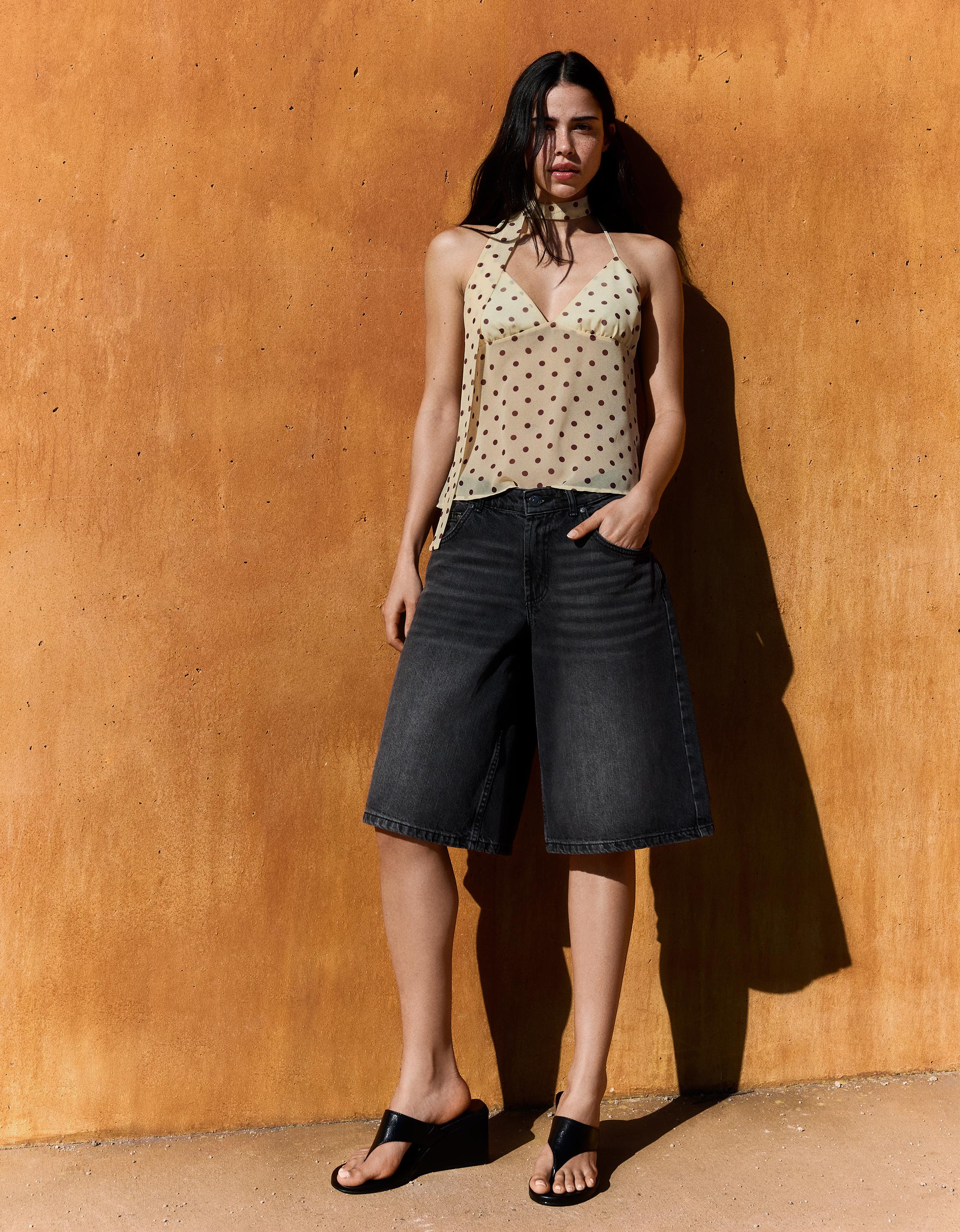 Baggy denim Bermuda shorts — Black