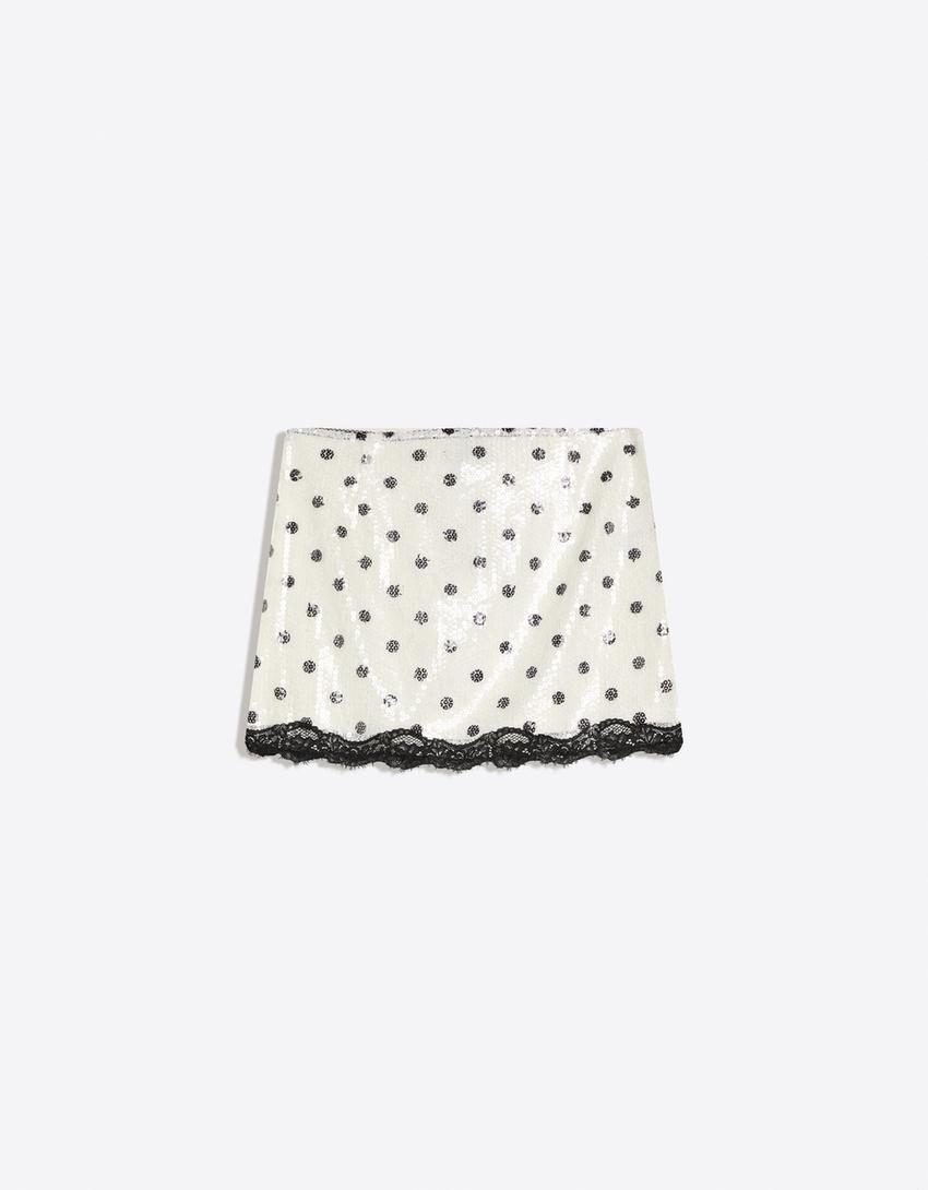 Sequin lace mini skirt-Off white